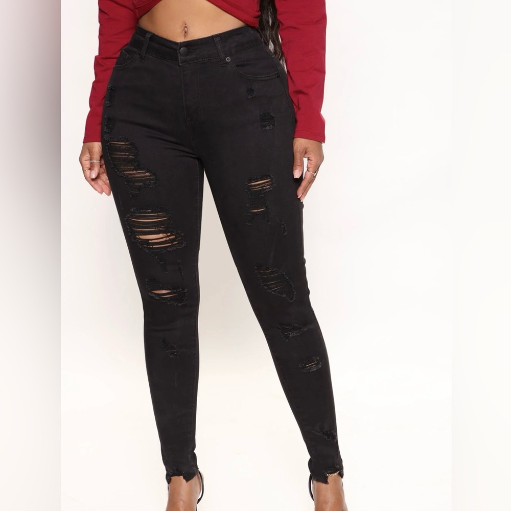 Fashion Nova High Waisted Ripped/ Distressed Skinny Jeans
